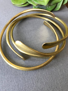 Set of 3 Golden Raw Brass Coil Cuffs - Stacking Set