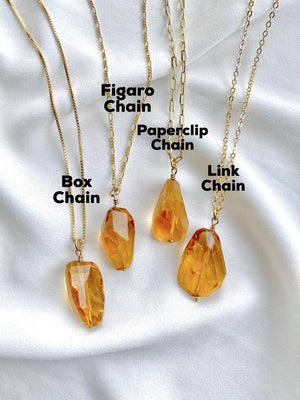 Chunky Citrine Gemstone Necklace - Gold Filled - November Birthstone