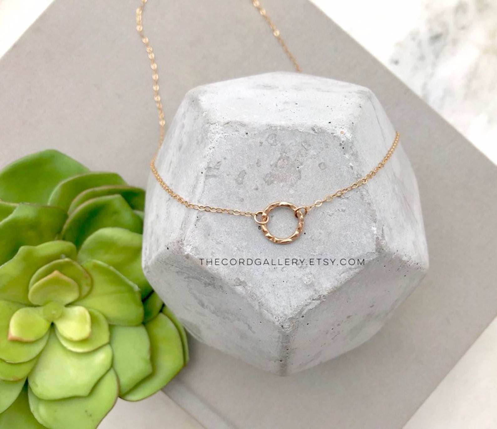 Dainty Gold Filled Hammered Circle Pendant Necklace