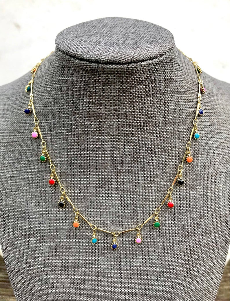 Multi-Color Dangle Bar Necklace