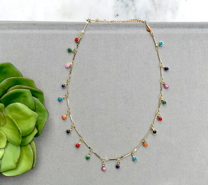 Multi-Color Dangle Bar Necklace