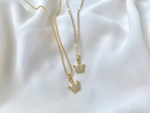 Dainty Crown CZ Pendant Necklace Gold Filled Ball Chain