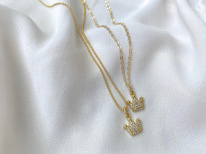 Dainty Crown CZ Pendant Necklace Gold Filled Ball Chain
