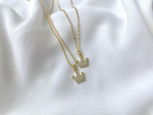 Dainty Crown CZ Pendant Necklace Gold Filled Ball Chain