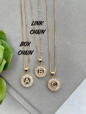 Gold CZ Personalized Initial Coin Medallion Necklace - {20 and 22 inches}