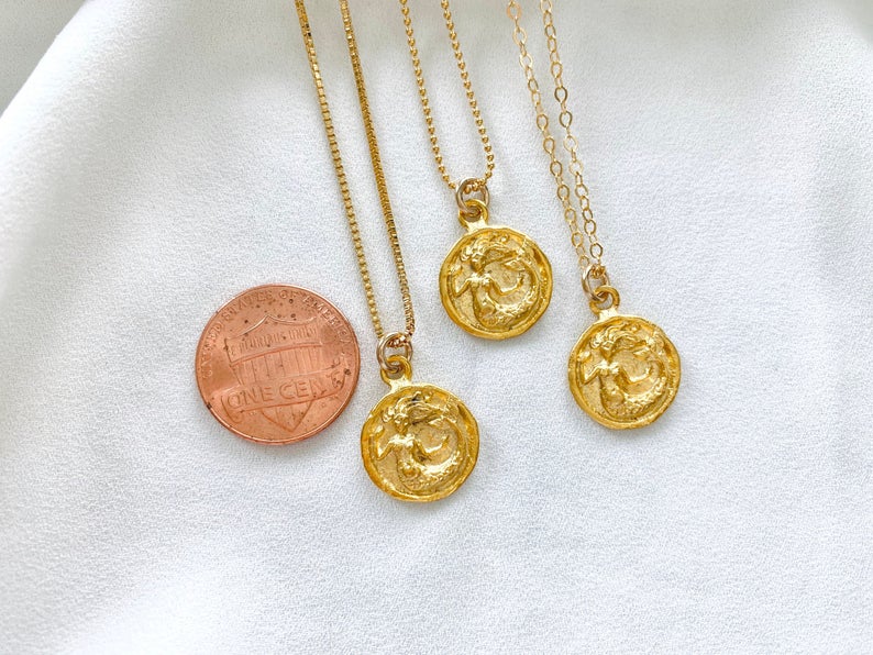 Dainty Mermaid Coin Necklace - Gold