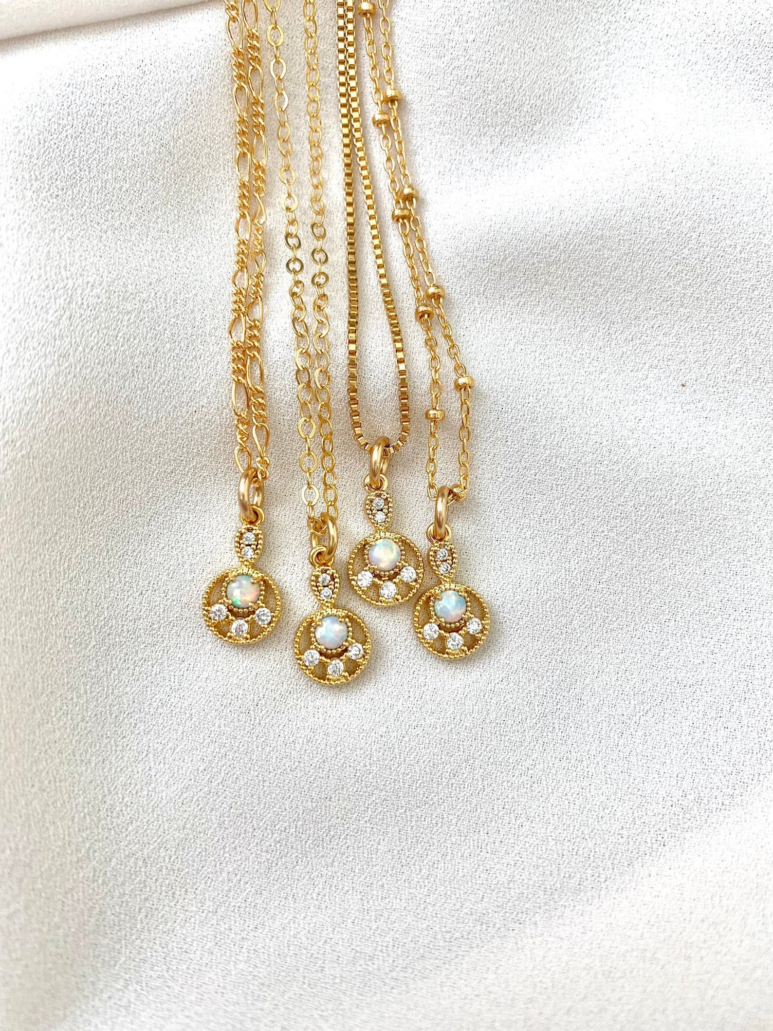 Ultra Dainty Opal Pendant Necklace - Art Deco Style Jewelry - October Birthstone