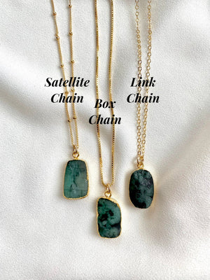 Raw Emerald Pendant Necklace - May Birthstone