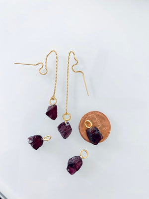 Dainty Garnet Threader Earrings - Gold Filled Box Chain - January Birthstone