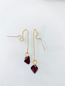 Dainty Garnet Threader Earrings - Gold Filled Box Chain - January Birthstone