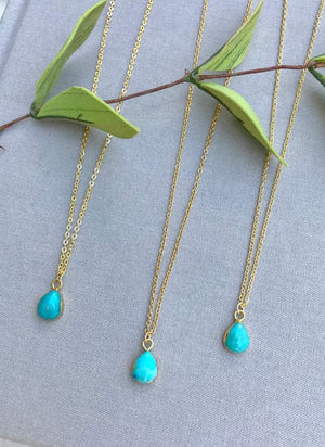 Dainty Turquoise Teardrop Pendant Necklace - Gold Filled Chain - December Birthstone Jewelry