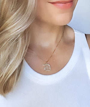 Gold Filled Old English Upper Case Letter Necklace {20 and 22 inches}