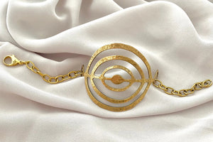Gold Hammered Cuff Style Bracelet - Raw Jewelers Brass Circle Statement Bracelet