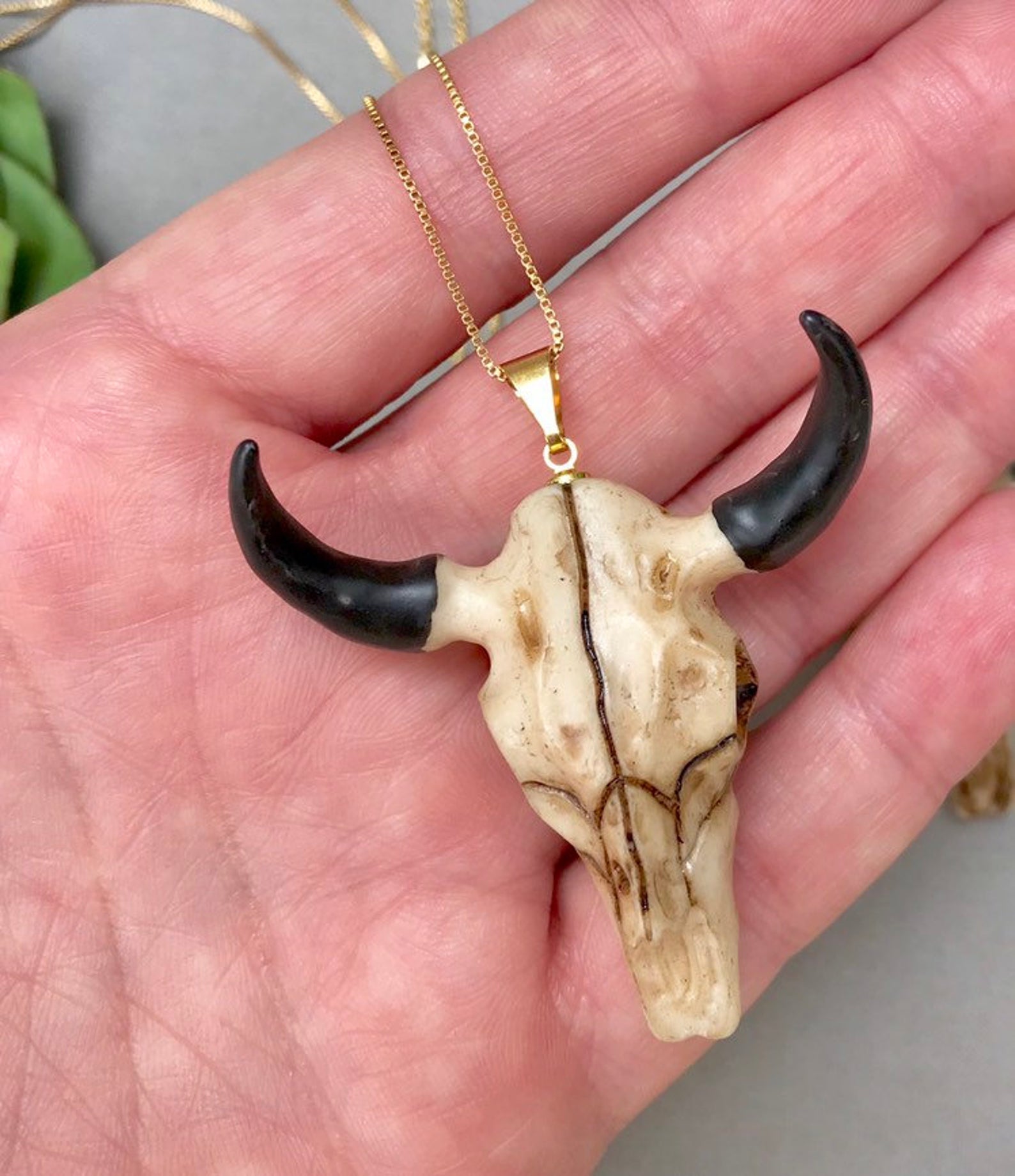 Large Steer Skull Pendant Necklace