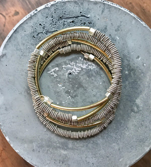 Gold and Silver Beaded Coil Bracelet