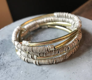 Gold and Silver Beaded Coil Bracelet