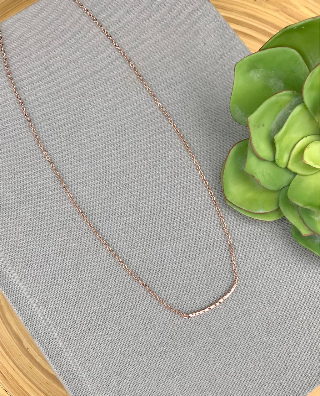 Dainty Rose Gold Curved Bar Necklace