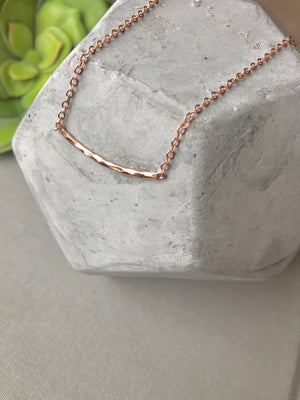 Dainty Rose Gold Curved Bar Necklace