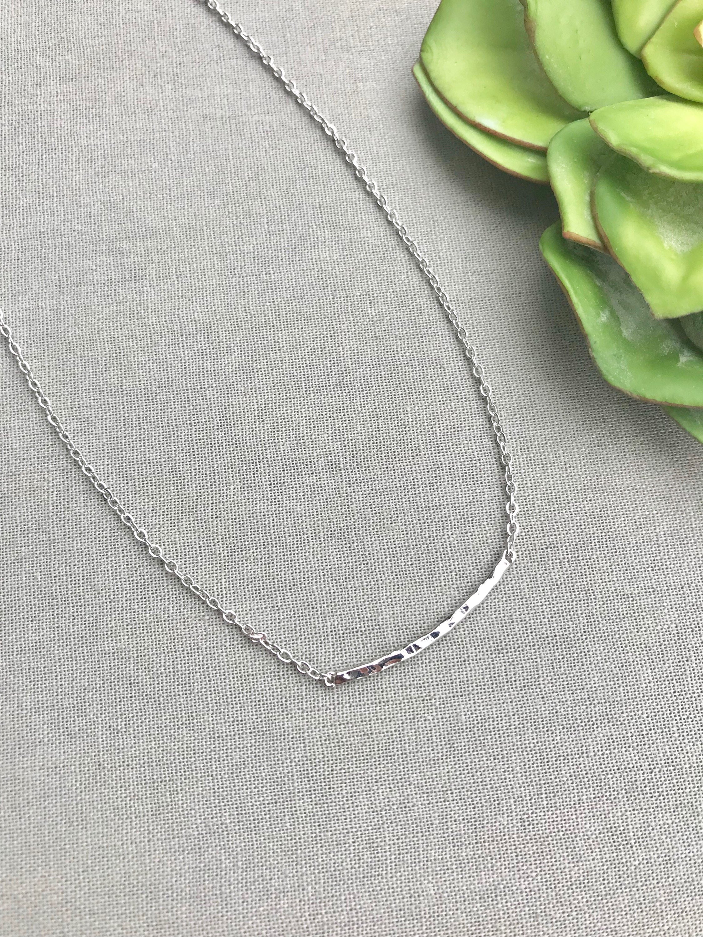 Dainty Silver Curved Bar Necklace