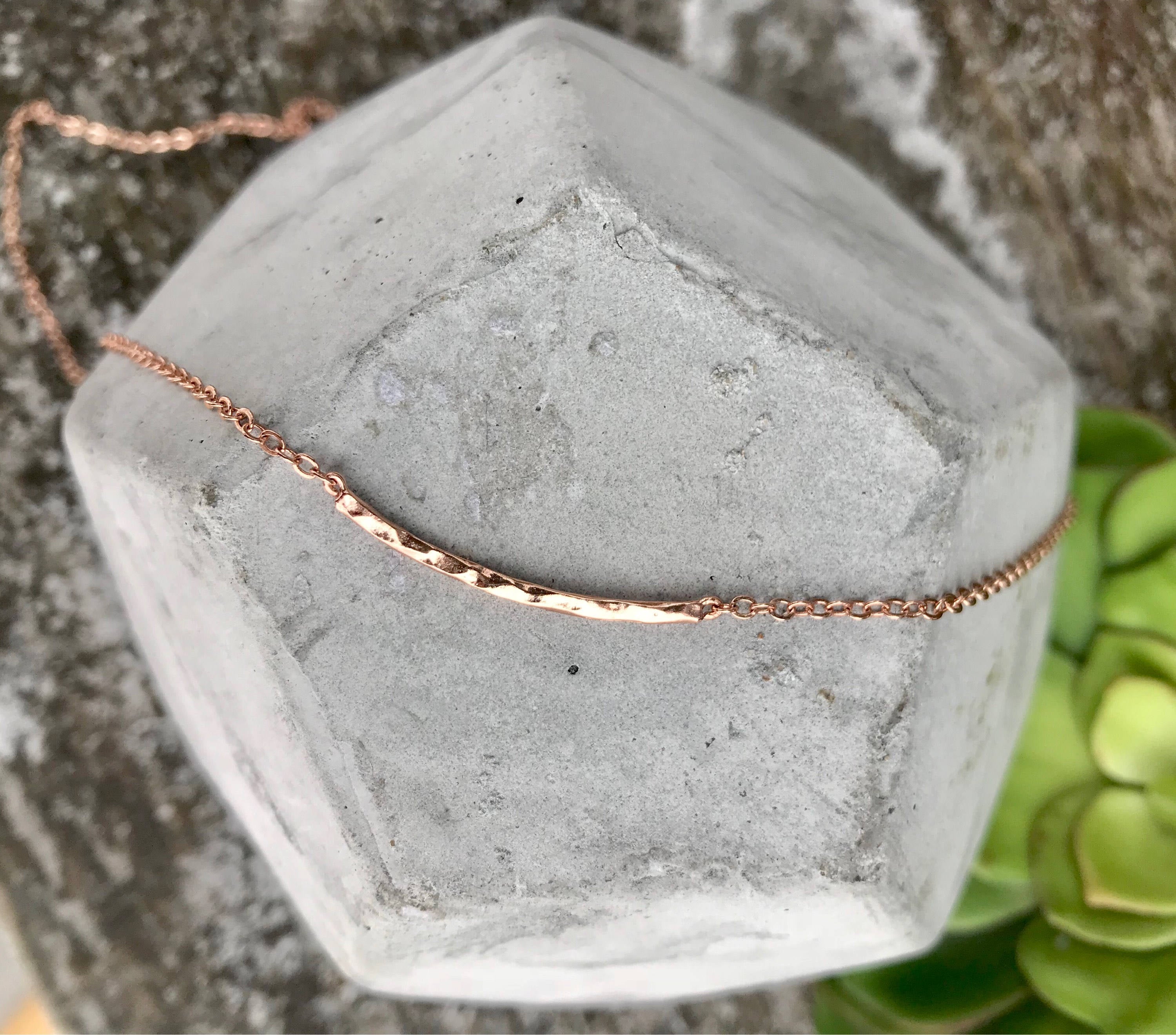 Dainty Rose Gold Curved Bar Necklace