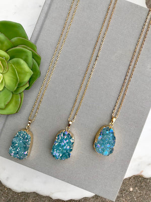 Chunky Aqua Blue Druzy Necklace