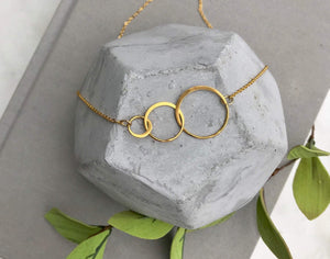 Gold Triple Interlocking Linked Circles Rings Necklace - Circle Pendant