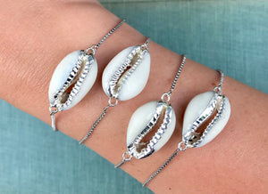 Genuine Cowrie Shell Bracelet - Silver
