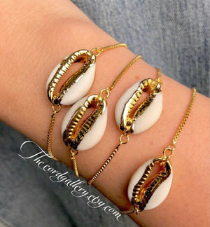 Genuine Cowrie Shell Gold Dipped Bracelet - Adjustable