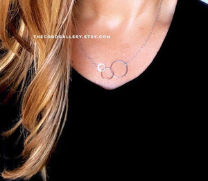Sterling Silver 3 Linked Rings Circles Necklace -