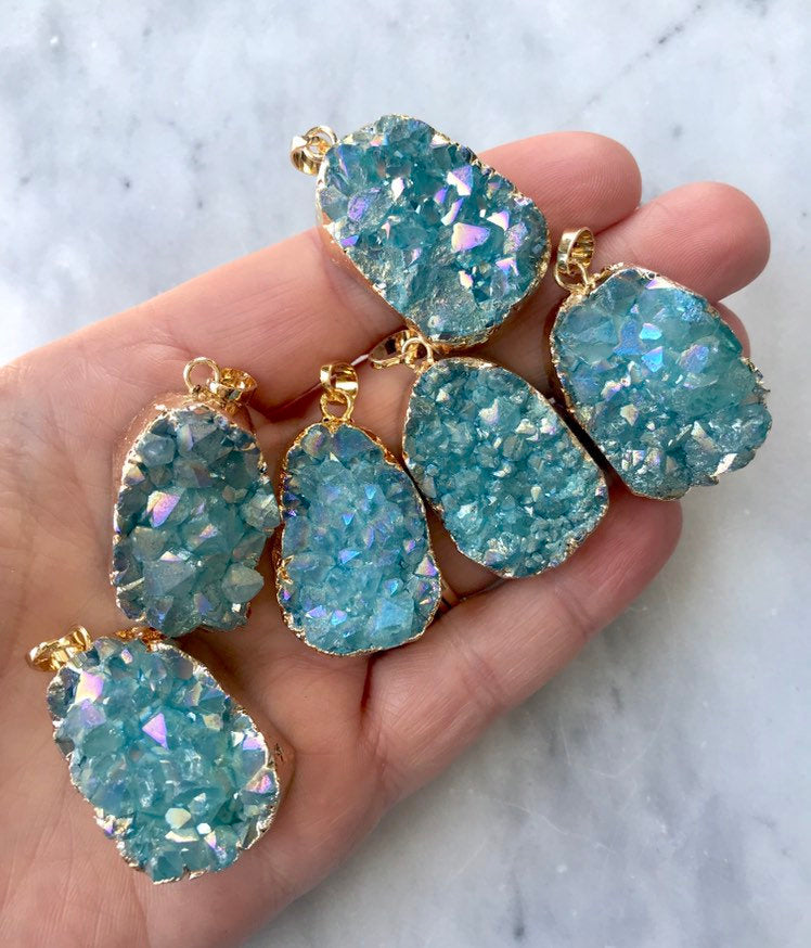 Chunky Aqua Blue Druzy Necklace