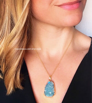 Chunky Aqua Blue Druzy Necklace