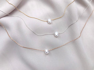 Genuine Dainty Freshwater Floating Pearl Necklace - Gold Filled - Sterling Silver - Rose Gold Filled