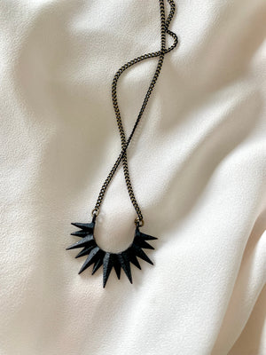 Black Crescent Sun Necklace - Oxidized Brass