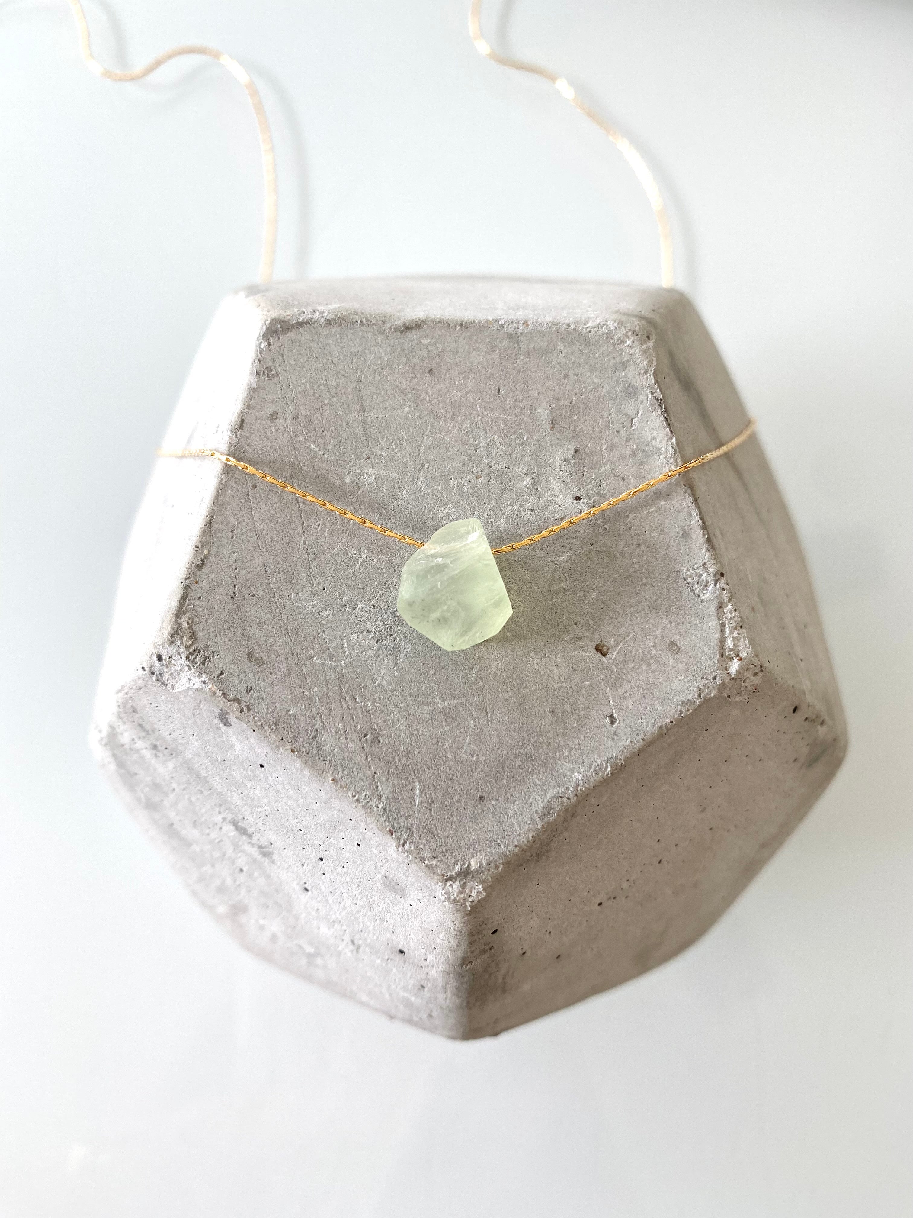 Raw Prehnite Floating Pendant Necklace - Gold Filled Sterling Silver Rose Gold Filled