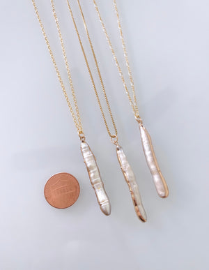 Pearl Bar Pendant Necklace - June Birthstone Jewelry - Stick Pearl Pendant