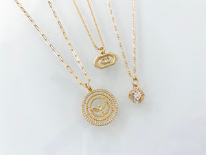 Gold Minimalist Pendant Necklaces - Mini Angels Wings - Angel Spirit Dove - Octagon Charm
