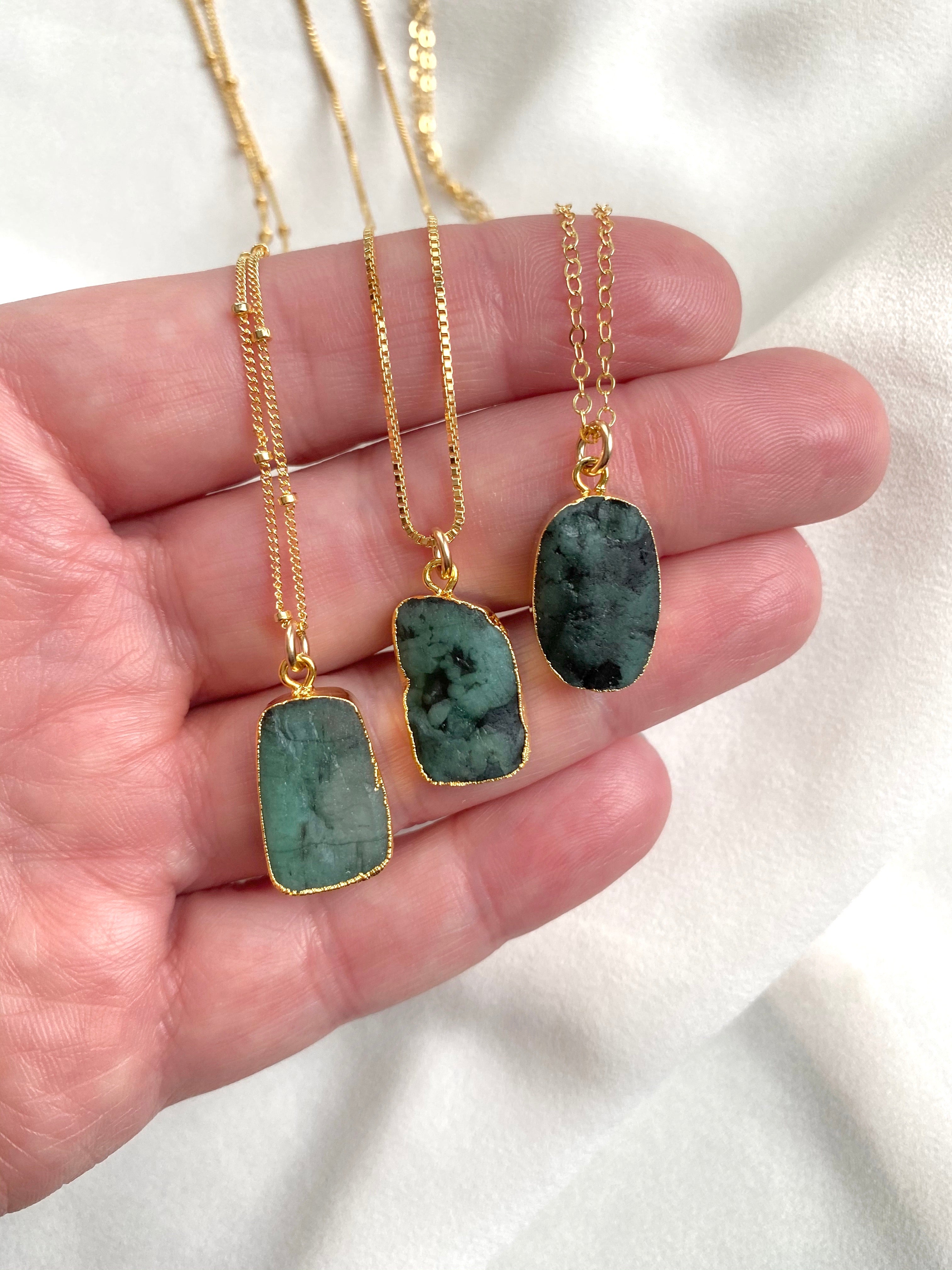 Raw Emerald Pendant Necklace - May Birthstone – The Cord Gallery
