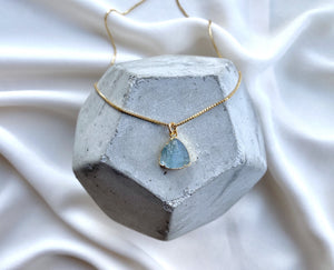 Raw Aquamarine Geometric Triangle Pendant Necklace - March Birthstone