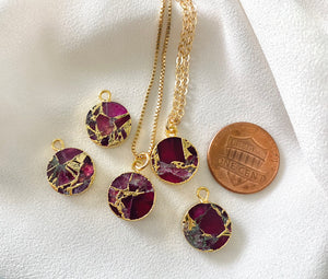 Ruby Coin Pendant Necklace - Gold Filled Box Chain - July Birthstone