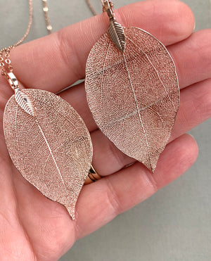 Rose Gold Large Leaf Pendant Necklace