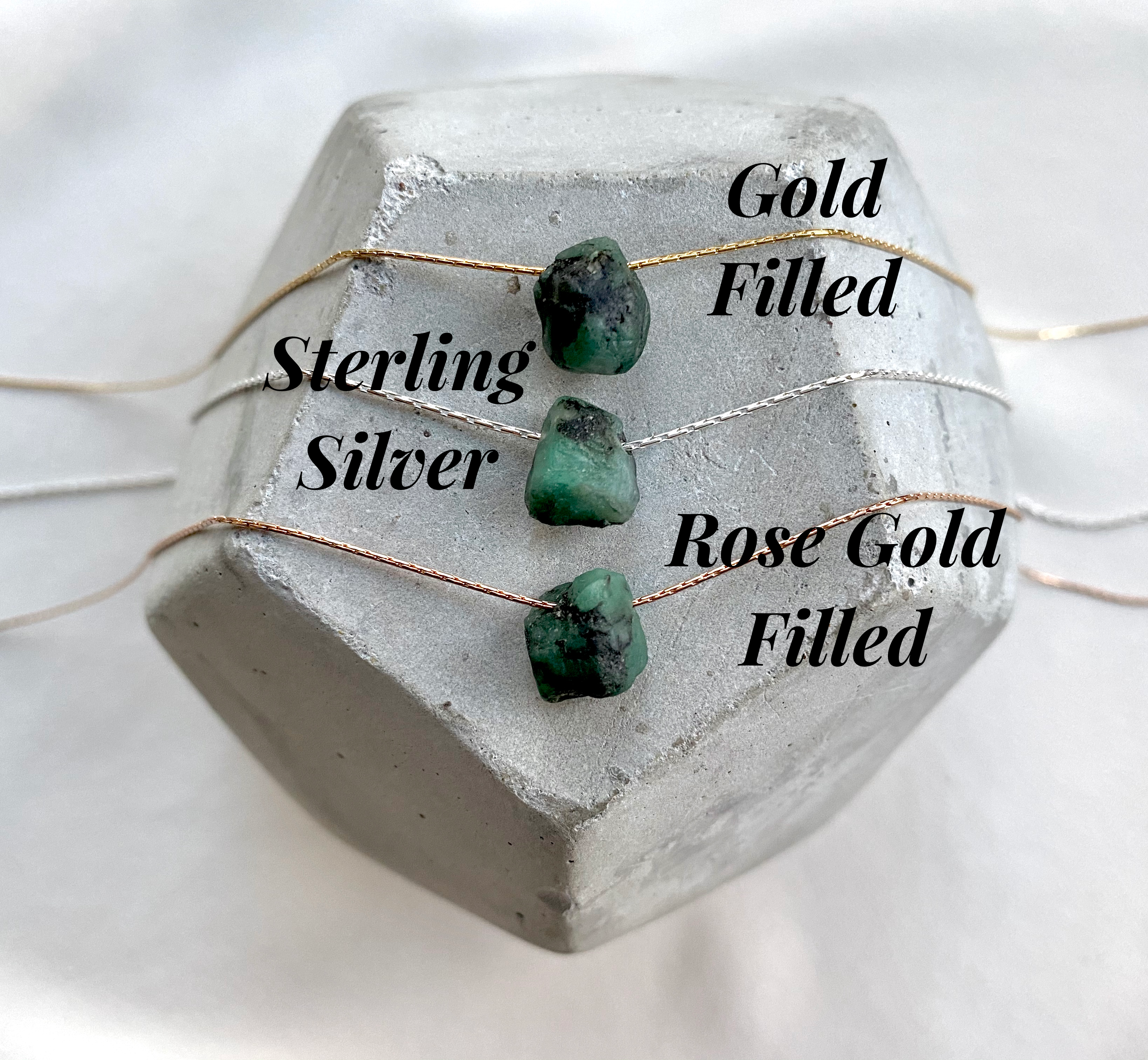 Raw Emerald Floating Pendant Necklace - May Birthstone