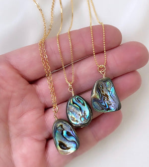 Real Abalone Shell Pendant Necklace - Gold Filled Chain