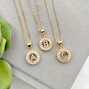 Gold CZ Personalized Initial Coin Medallion Necklace - {16 and 18 inches}
