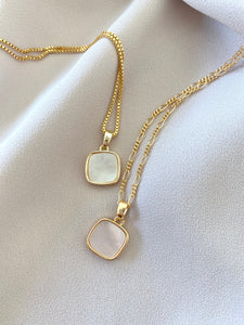 Mother Of Pearl Square Pendant Necklace - Gold Filled - June Birthstone