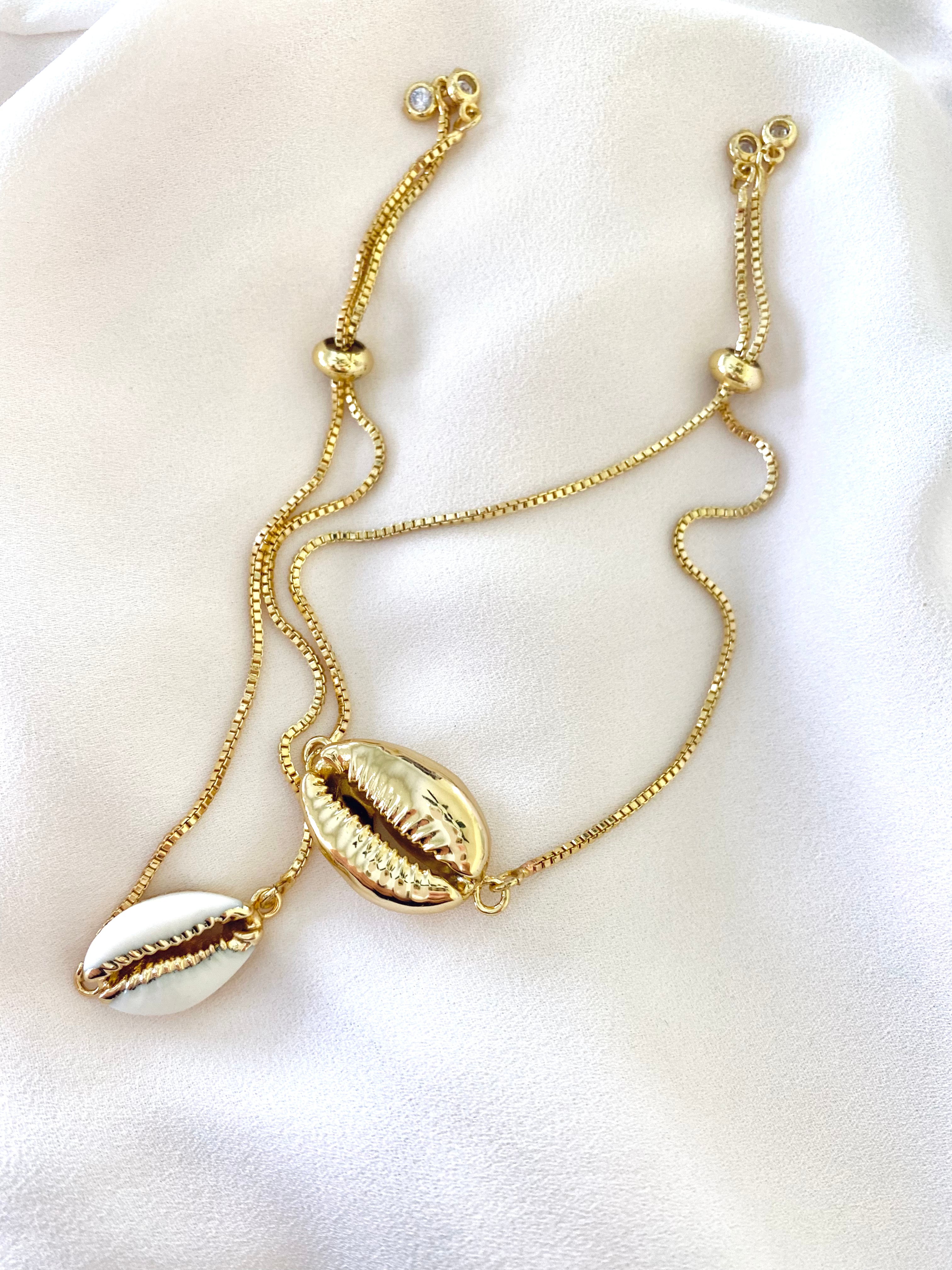Genuine Cowrie Shell Gold Dipped Bracelet - Adjustable – The Cord Gallery