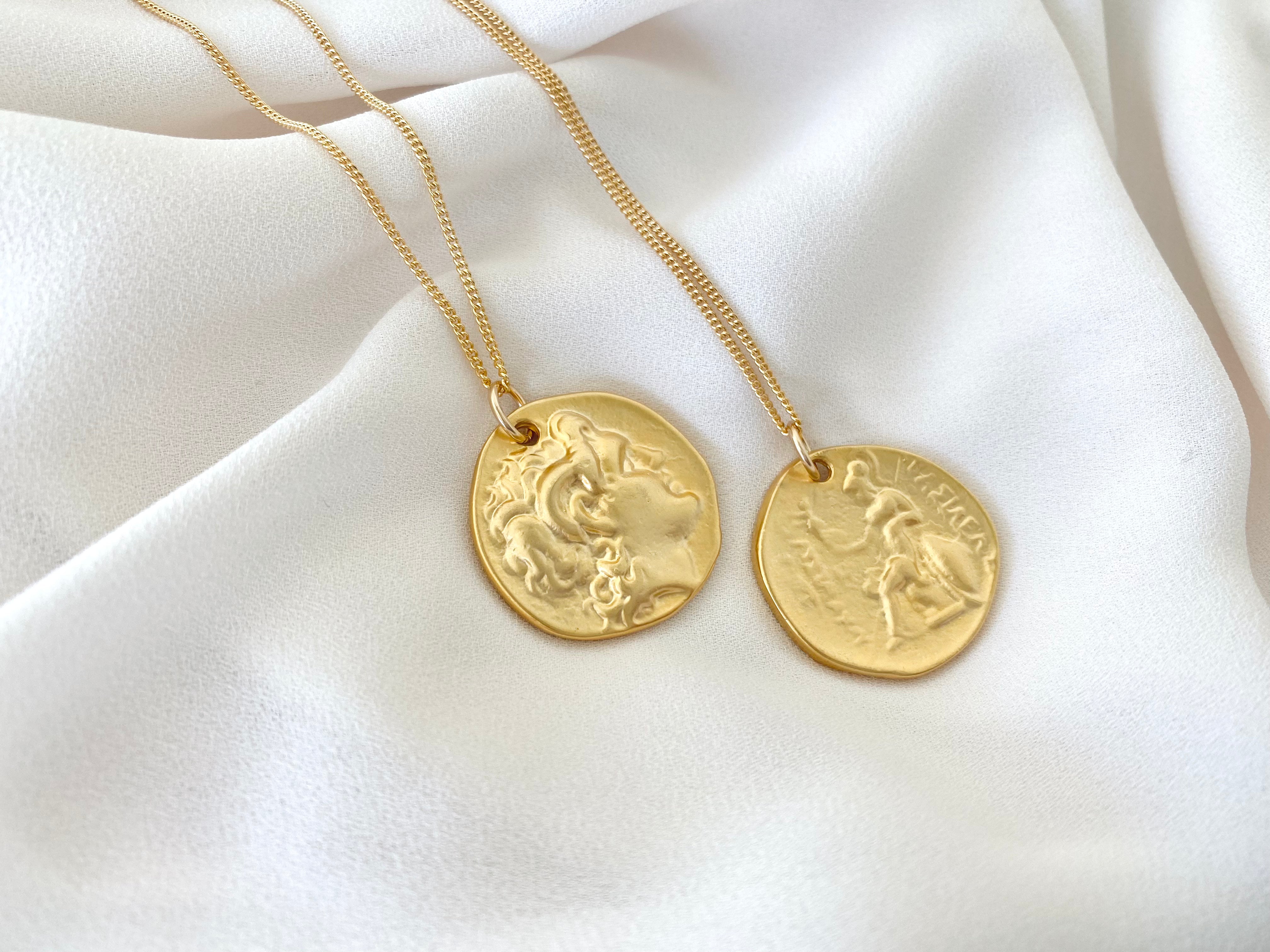 Matte Gold Roman Coin Necklace Gold Filled Curb Chain The Cord