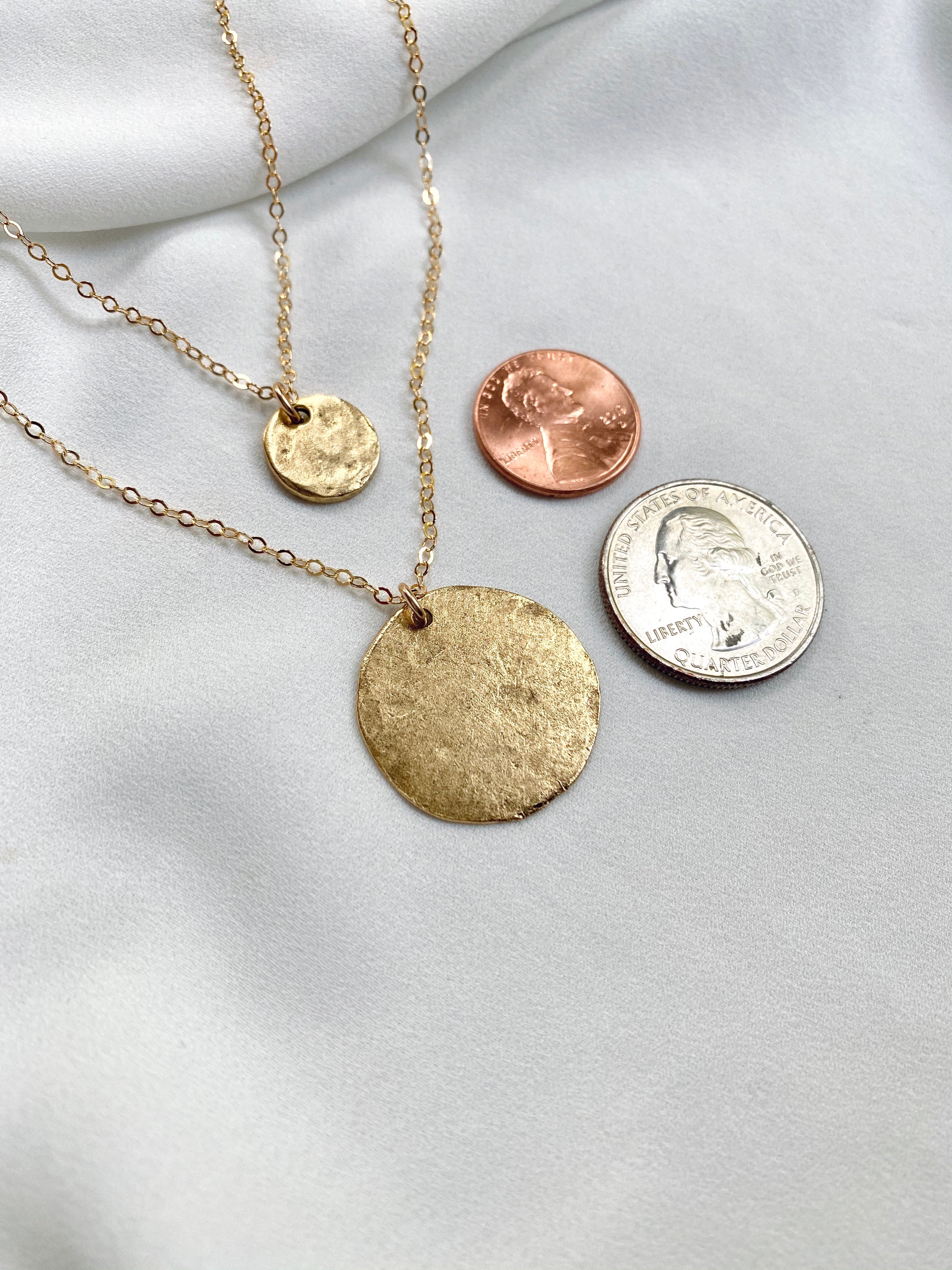 Gold Hammered Coin Medallion Necklace