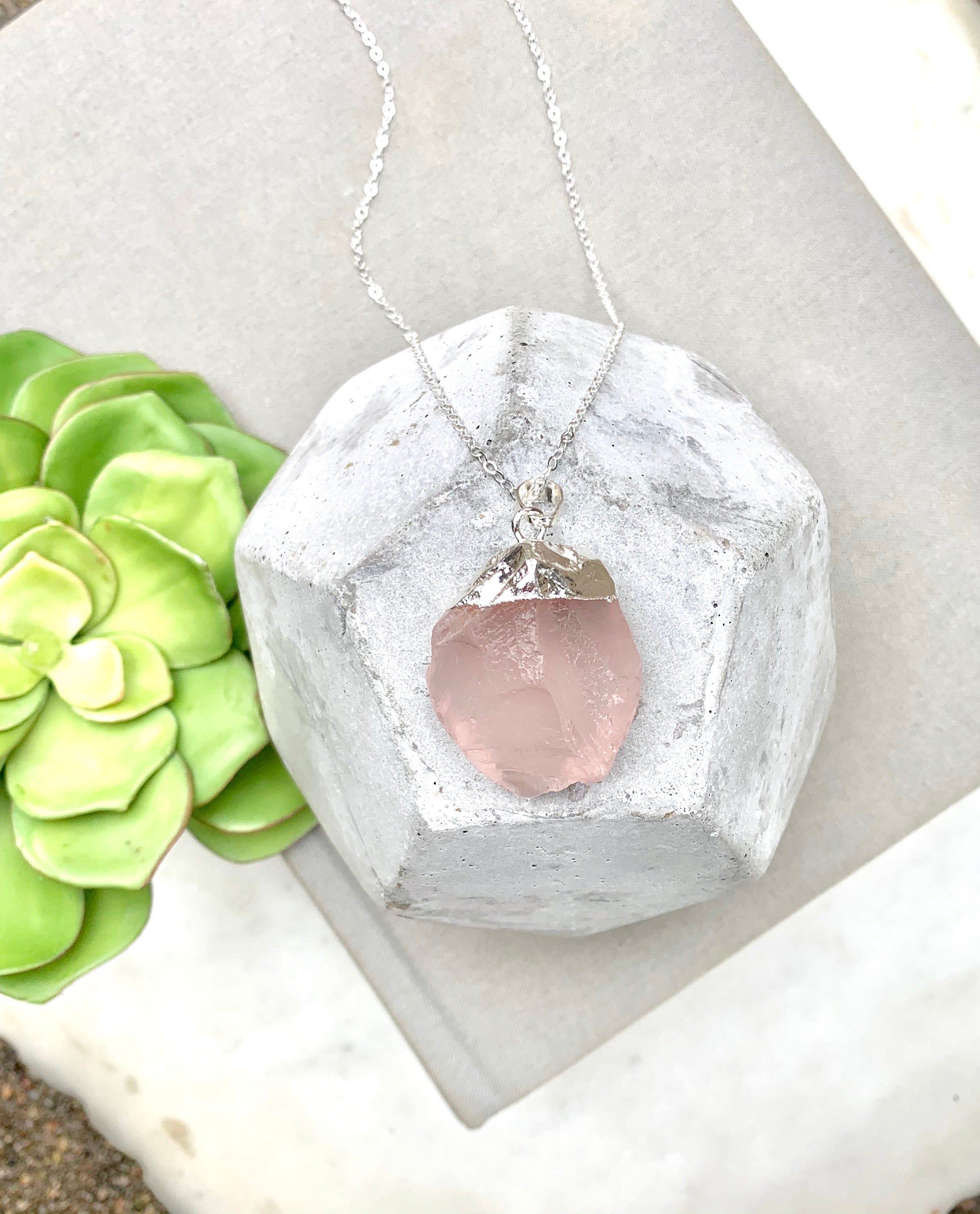 clear quartz crystal shield necklace- unique star chain- handcrafted gold/  silver electroformed chunky crystal pendant