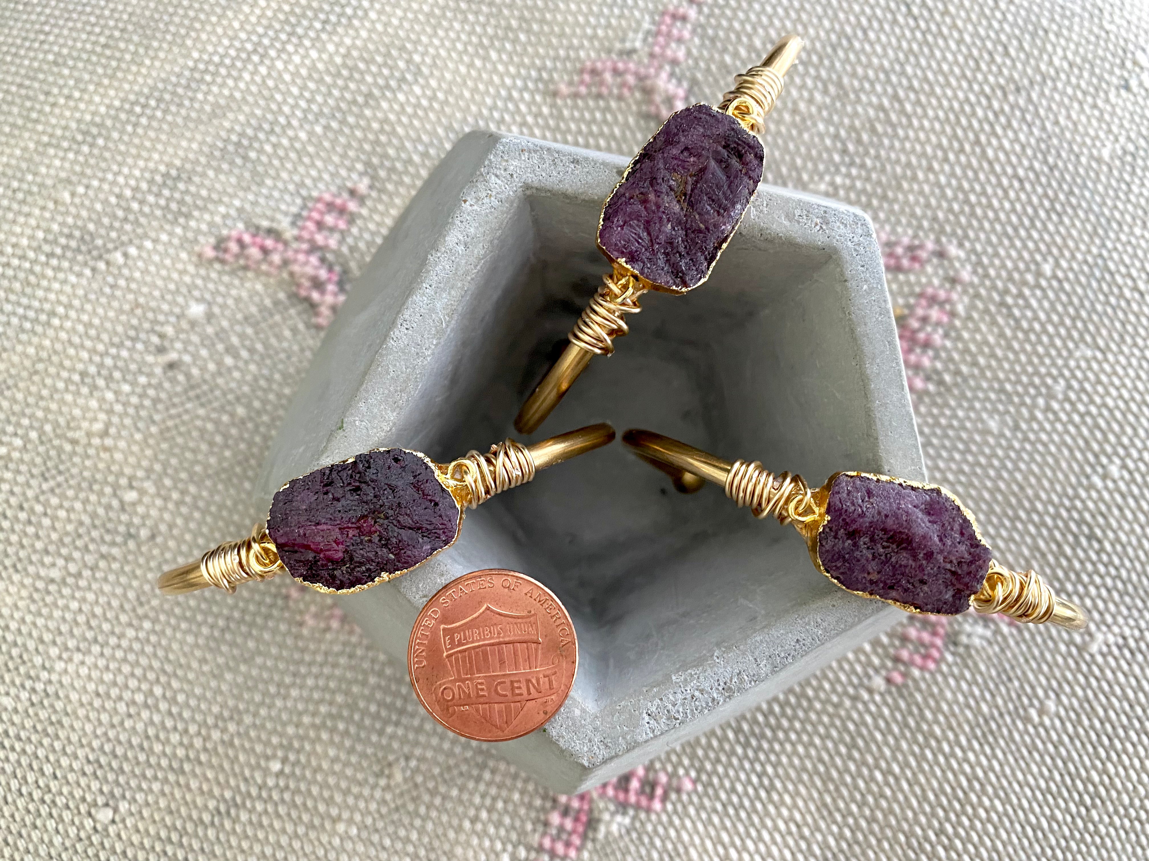 Raw Ruby Cuff Bracelet - July Birthstone Jewelry - Gift Idea