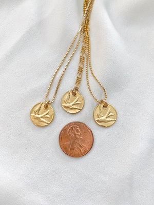 Dainty Gold Sparrow Coin Necklace - Bird Pendant - Dove